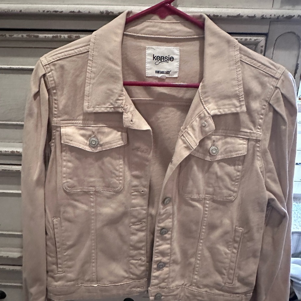 Kensie Light Beige Cotton Utility Jean Jacket
